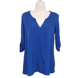 Soho Jeans by NY & Co 3/4 Sleeve Blouse Womens Small Blue V-Neck Pull-on